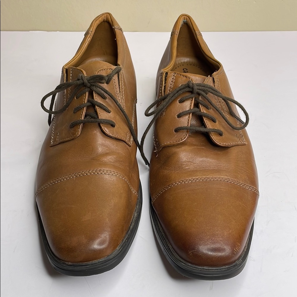 CLARK’S Collection Men’s TILDEN TIP Oxford Leather Shoes Dark Tan Lace Up 10M